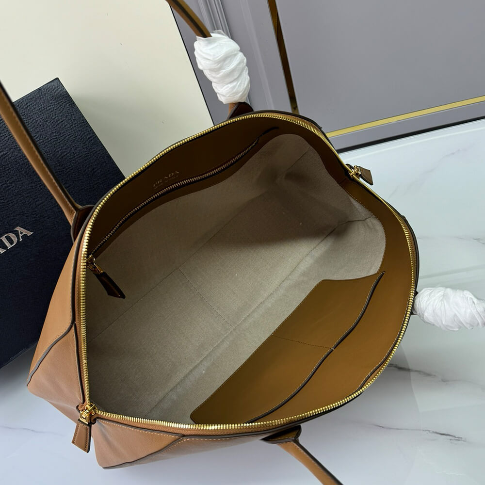 Prada Large leather tote bag with zipper closure(high-end grade)